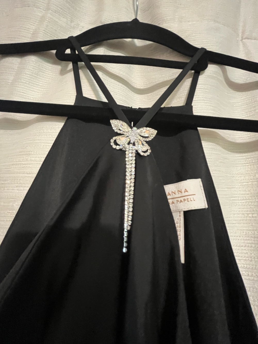 NWT Size 8 Adrianna Papell Stretch Satin Halter Dress with Crystal Butterfly - Picture 5 of 7